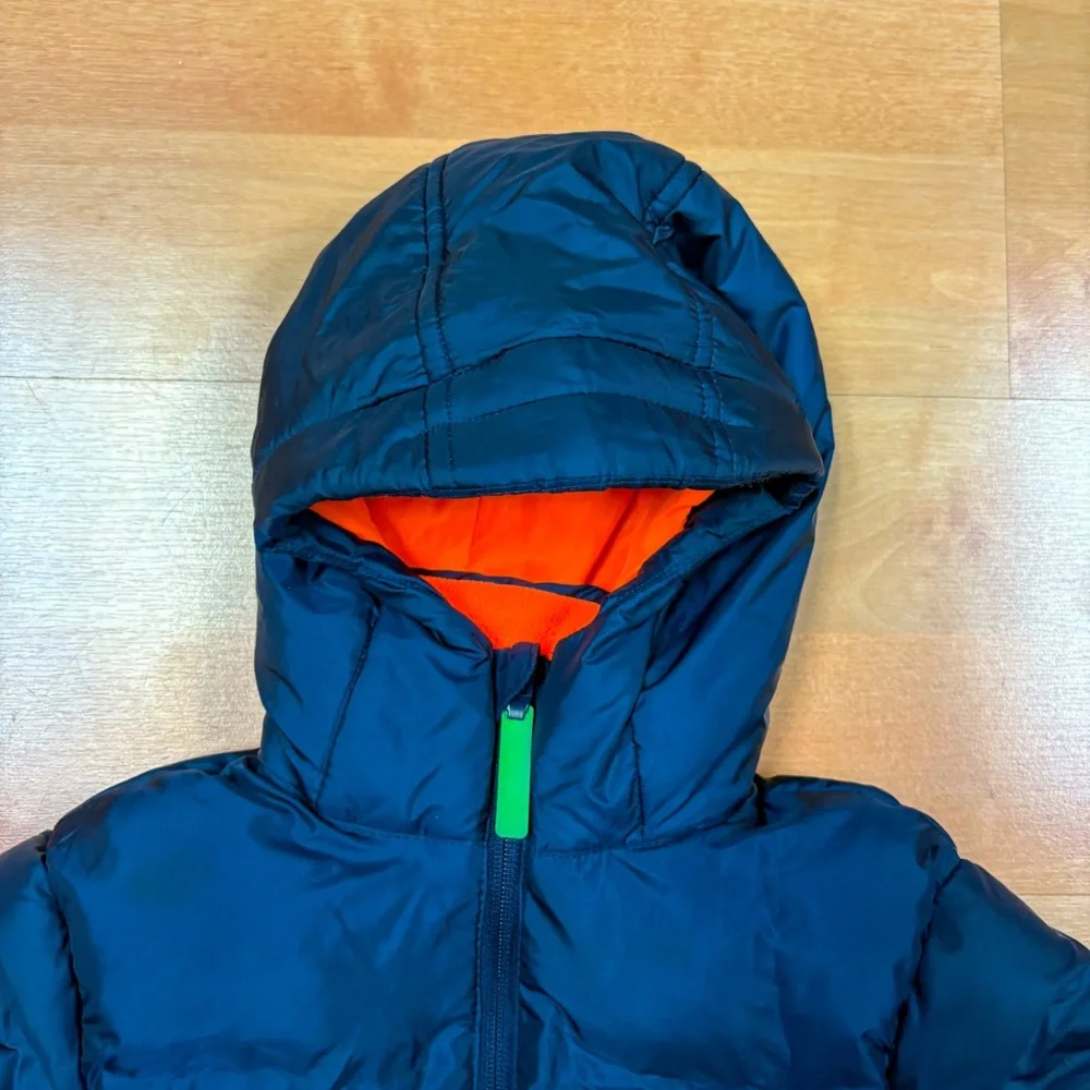 Champion Navy Blue & Orange Fleece Lined Hooded Puffer Jacket Kids XS 4/5